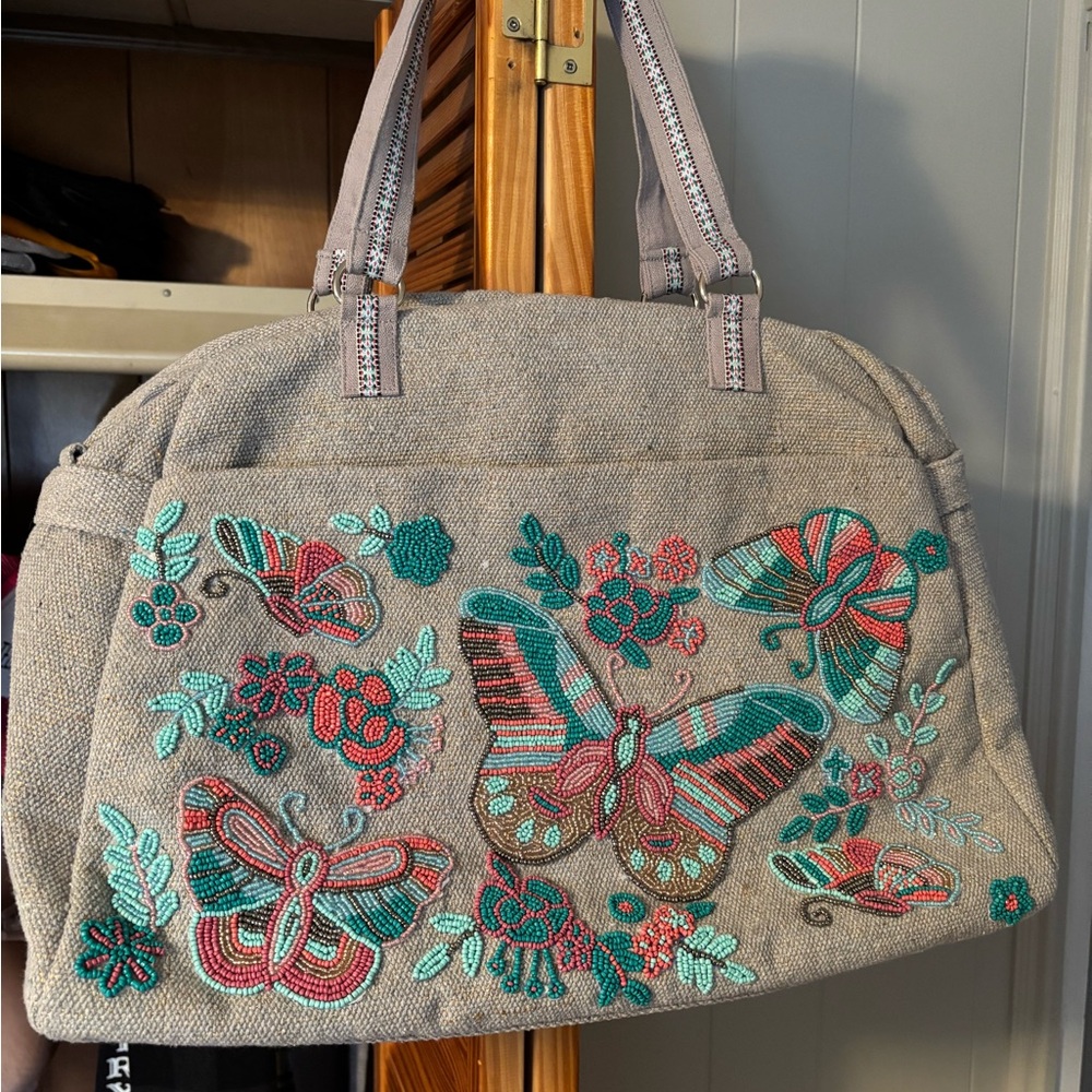 Beaded Butterfly Canvas Bag brand new